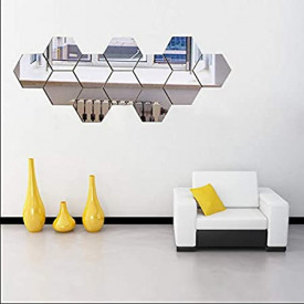 Set Oglinzi Design Hexagon - Oglinzi Decorative Acrilice Cristal - Diamant - Luxury Home - Diagonala 18 cm - Set 10 buc