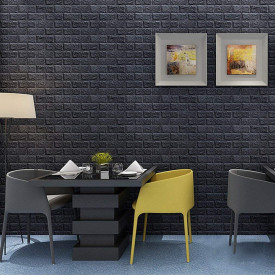 Tapet 3D Black design perete modern din caramida in relief, Autoadeziv , 77x70 cm