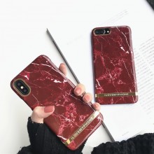 Husa Apple iPhone 7, Elegance Luxury Marble Red TPU, husa cu insertii marmura rosie-aurie