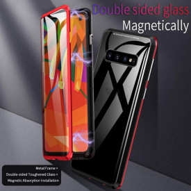 Husa Samsung Galaxy S10 Magnetica 360 grade Black, Perfect Fit cu spate de sticla securizata premium + folie de sticla pentru ecran