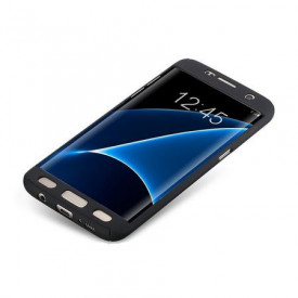 Husa Samsung Galaxy S7 Edge, FullBody Elegance Luxury Black, acoperire completa 360 grade cu folie de protectie gratis