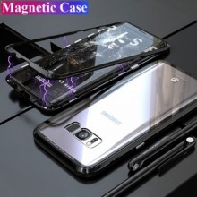 Husa Samsung Galaxy S7 Edge , Magnetica Negru, Perfect Fit cu spate de sticla securizata premium