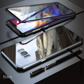 Husa Samsung Galaxy S8 Plus , Magnetica Negru, Perfect Fit cu spate de sticla securizata premium + folie de sticla pentru ecran