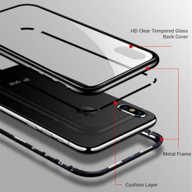 Husa Samsung Galaxy S9 Plus Magnetica 360 grade Black, Perfect Fit cu spate de sticla securizata premium + folie de sticla pentru ecran