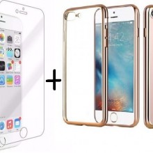 Pachet husa Elegance Luxury placata Gold pentru Apple iPhone 7 cu folie de protectie gratis