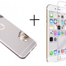 Pachet husa Elegance Luxury Tip Oglinda Silver pentru Apple iPhone 7 cu folie de sticla gratis !
