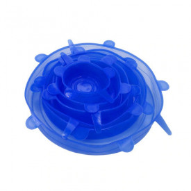 Set 6 Capace Albastre si flexibile din silicon pentru vase/recipiente, castron, bol, pahar, borcan, inlocuitor de folie strech alimentara