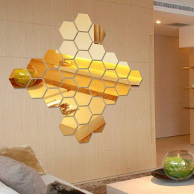 Set Oglinzi Design Hexagon Gold - Oglinzi Decorative Acrilice Cristal - Diamant - Luxury Home 24 bucati/set