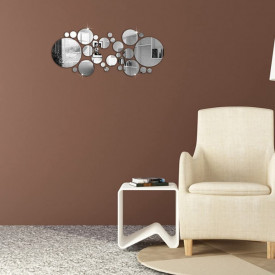 Set Oglinzi Design 3D SILVER ROUND MyStyle® - Oglinzi Decorative Acrilice Luxury Home 26 buc/set