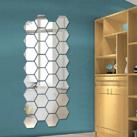Set Oglinzi Design Hexagon Silver - Oglinzi Decorative Acrilice Cristal - Diamant - Luxury Home 24 bucati/set