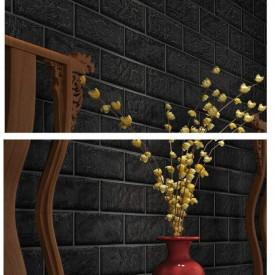 Tapet 3D Black design perete modern din caramida in relief, Autoadeziv , 77x70 cm