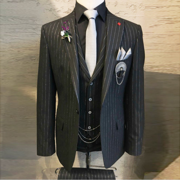 Costum Office Slim-Fit Negru cu dungi cod: CTB134
