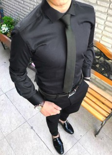 Camasa Barbati Neagra Cu Nasturi Ascunsi COD: CB87