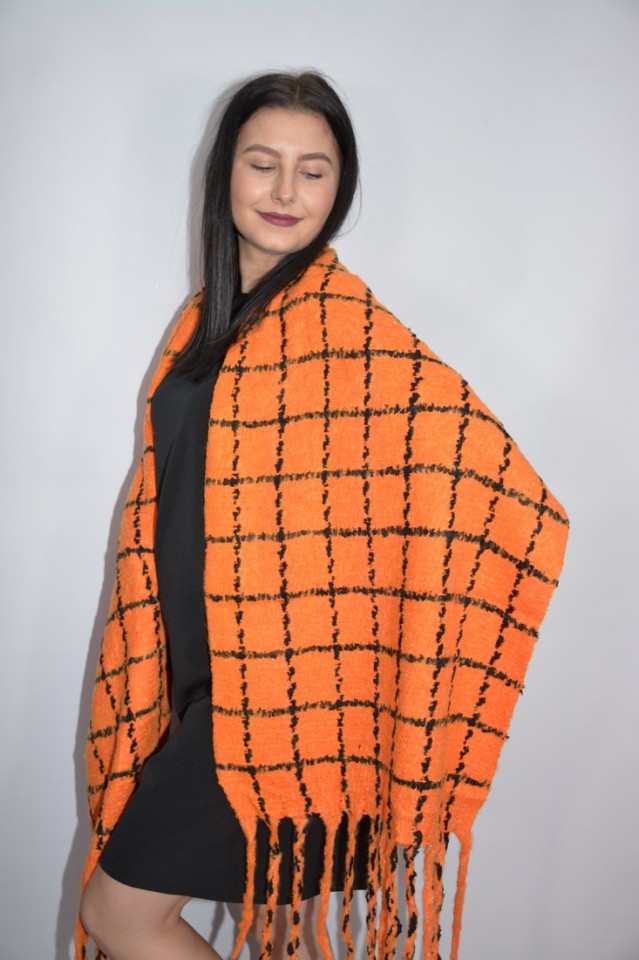 Fular dama Dalma ,model cu patratele,portocaliu