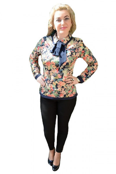 Bluza eleganta, multicolora cu esarfa bleumarin