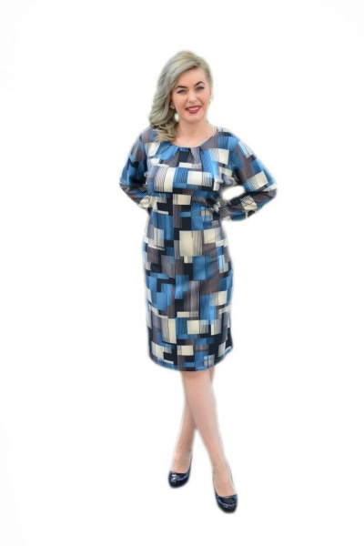 Rochie de toamna, cu un model de patratele, albastra