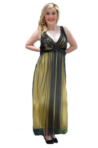 Rochie feminina ,de culoare galbena cu tul negru