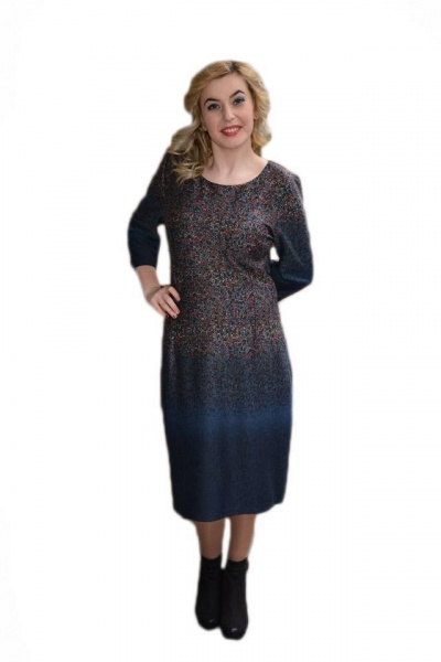 Rochie lejera cu croiala simpla, nuanta bleumarin cu design colorat