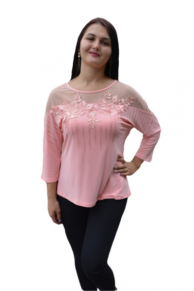 Bluza fashion cu strasuri si dantela in partea de sus, nuanta pudra