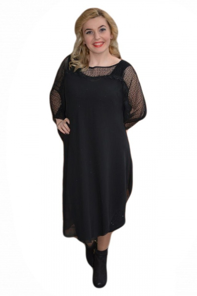 Rochie neagra de ocazie, din material elastic lucios si voal peste