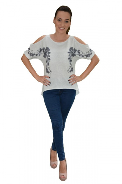 Bluza de primavara-vara cu design deosebit in fata, nuanta alba