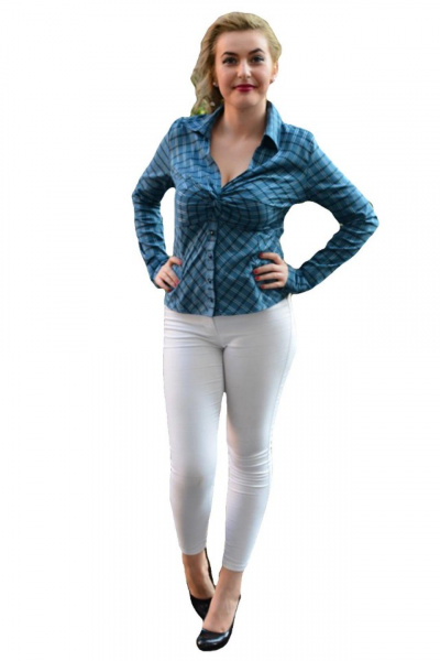 Camasa sub bust cu fronseuri si design de carouri bleumarin-negru