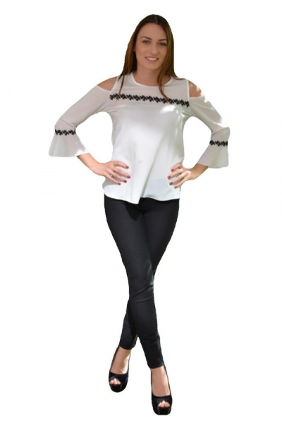 Bluza trendy de ocazie, model tineresc cu design negru pe fond alb