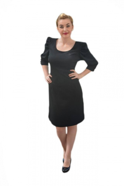 Rochie casual, de culoare negru, umeri cu fronseuri