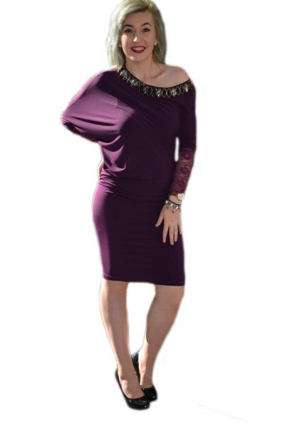Rochie sofisticata, usor asimetrica, mulata, in nuanta de mov