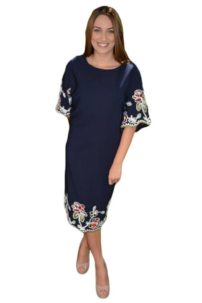 Rochie casual cu maneca scurta si decolteu mic, nuanta bleumarin
