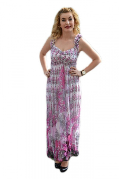 Rochie casual de zi, in nuante calde de roz, cu bretele fronsate