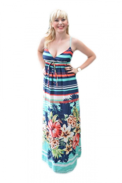 Rochie feminina, florala, bleumarin-turcoaz RO-1342-TF