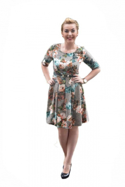 Rochie feminina, gri cu flori de camp