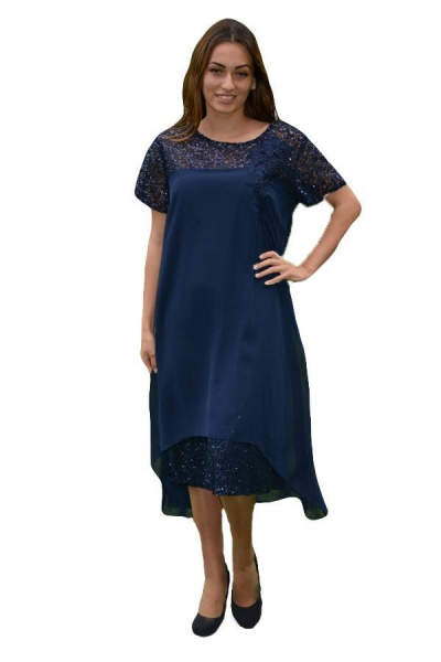 Rochie de ocazie, vaporoasa, din voal si dantela bleumarin