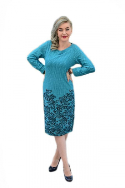 Rochie office, de culoare turcoaz, la baza gatului