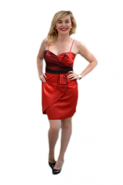 Rochie din saten, conica, accesorizata cu o funda in talie