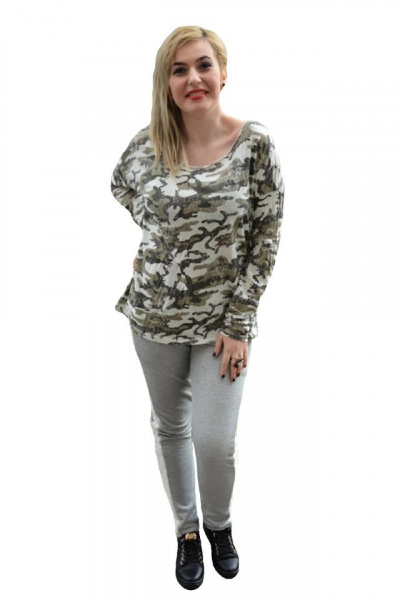 Bluza trendy cu maneca lunga, masura mare, nuanta verde cu alb