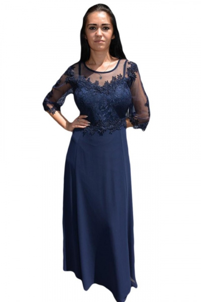 Rochie eleganta din voal combinat cu dantela eleganta, bleumarin inchis