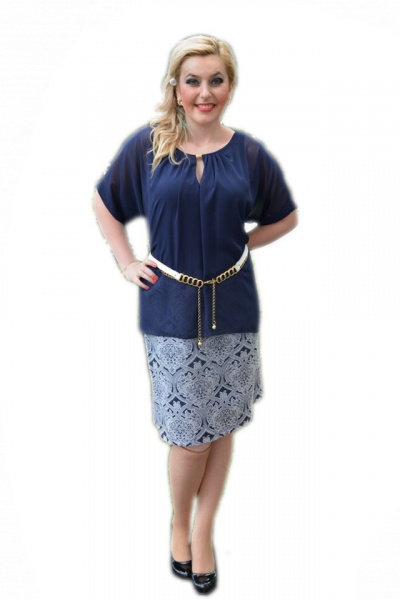 Rochie feminina, din voal bleumarin-alb, masura mare