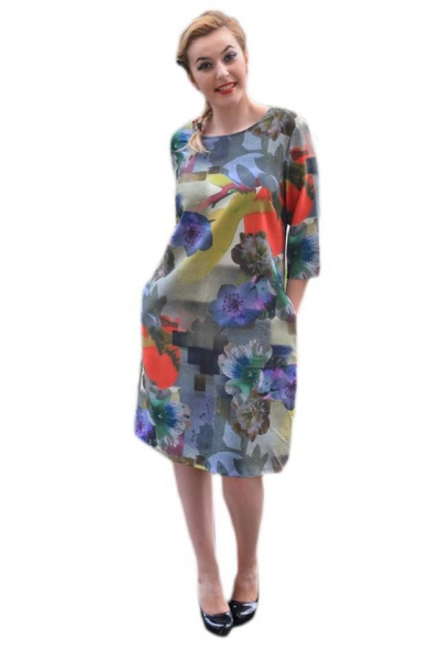 Rochie tinereasca de zi, masura mare, design de flori multicolore