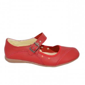 Balerini, din piele naturala, de culoare rosie, cu talpa joasa, confortabila
