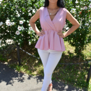 Bluza casual, cu dungi fine rosu-alb