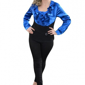 Bluza casual-elegant, din saten albastru si material fin negru