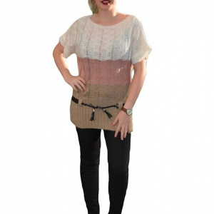 Bluza cu maneca scurta din tricot, design de dungi late, colorate