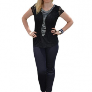 Bluza eleganta masura mare, dantela neagra cu insertie de tul
