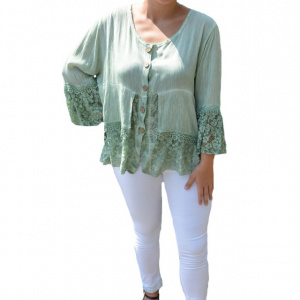 Bluza lejera Carina cu insertii de dantela,nuanta de verde inchis