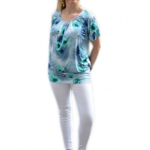 Bluza moderna tip tunica, masura mare, nuanta bleumarin-turcoaz