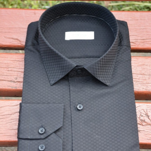 Camasa eleganta cu model de patratele in tesatura, neagra