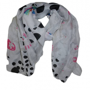 Esarfa de zi din vascoza fina, design multicolor cu buline, flori