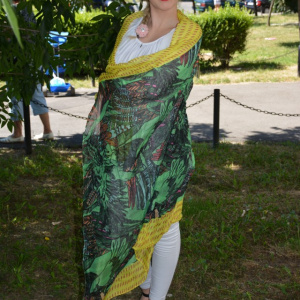 Esarfa fashion cu imprimeu de pasari mari, culoare verde inchis